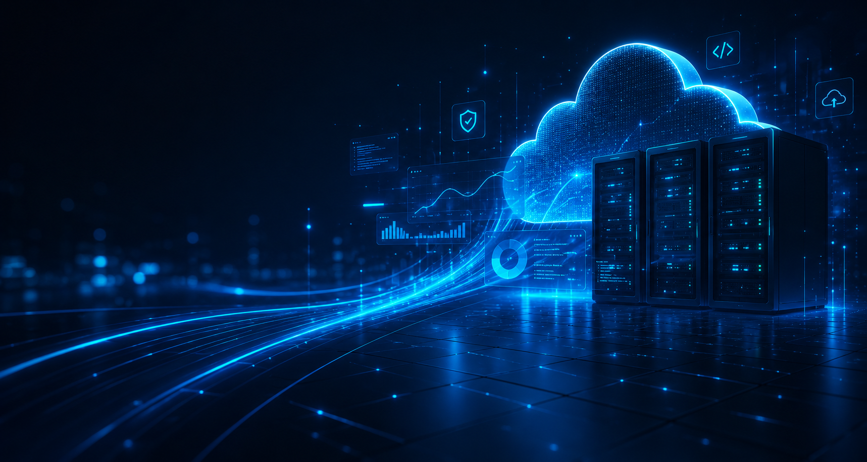 Infraestructura cloud, servidores y visualización de datos empresariales